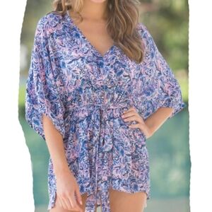 Simply Southern Leaf Palm Kimono Blouse Tie Top Beach Cover-up Size S\M